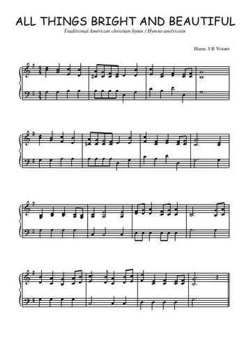 Téléchargez l'arrangement pour piano de la partition de All things bright and beautiful en PDF